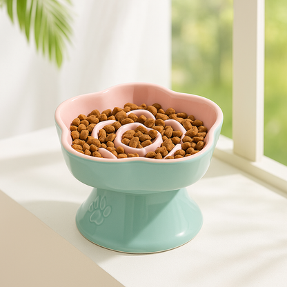 Gamelle Chien Chat Surélevée Céramique Slow Feeder