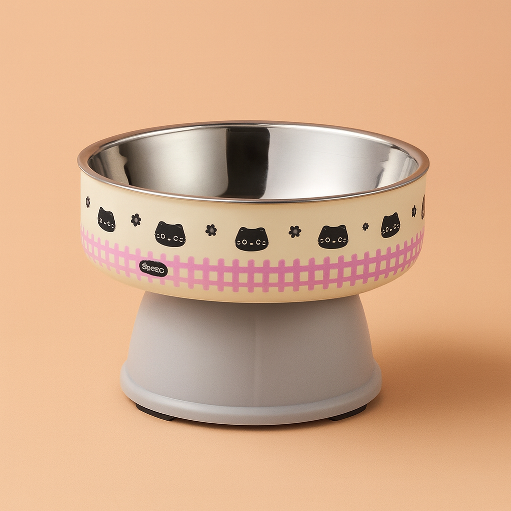 Gamelle Chien Chat Surélevée Inox Motif Cartoon