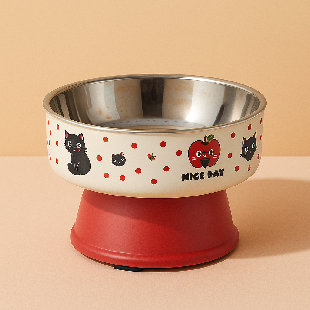 Gamelle Chien Chat Surélevée Inox Motif Cartoon