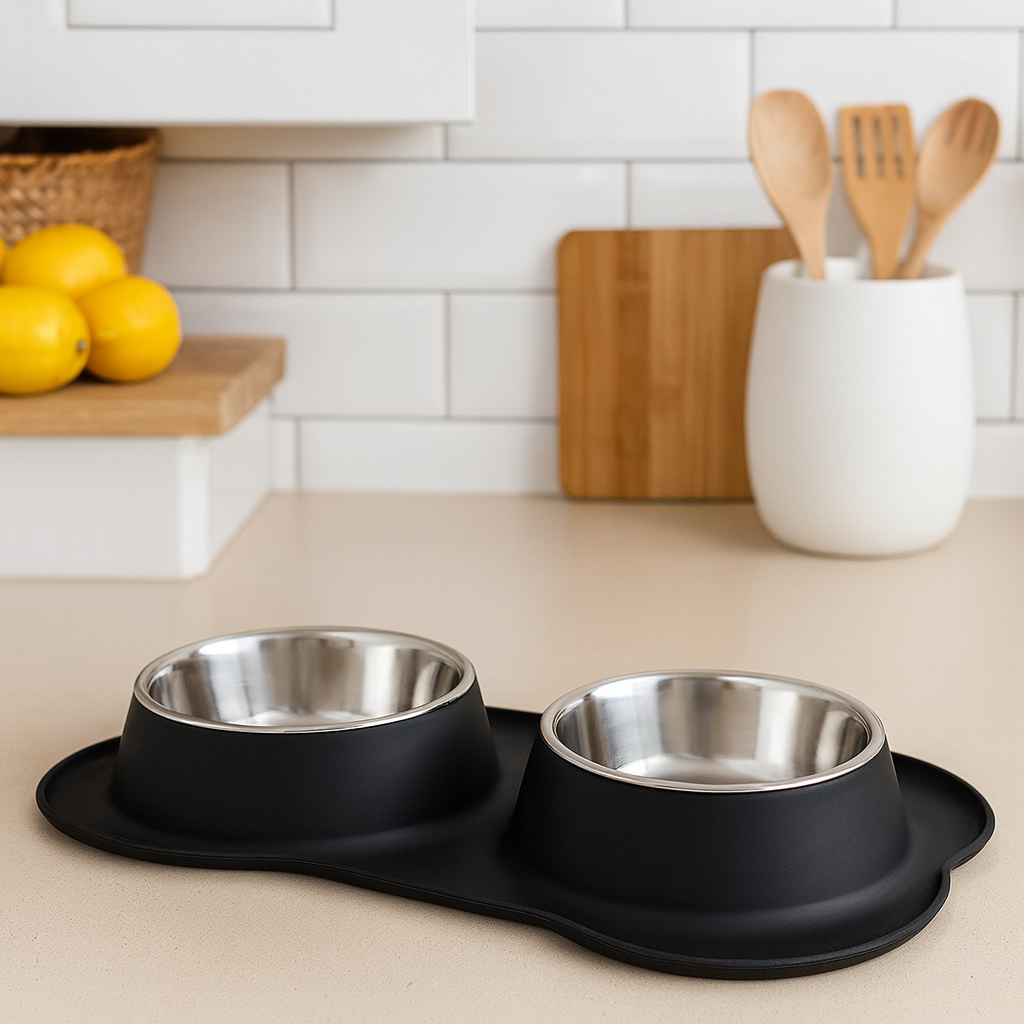 Gamelle Chien Double Bol Inox Avec Tapis