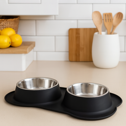 Gamelle Chien Double Bol Inox Avec Tapis