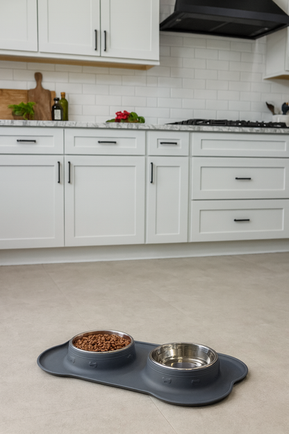 Gamelle Chien Double Bol Inox Avec Tapis