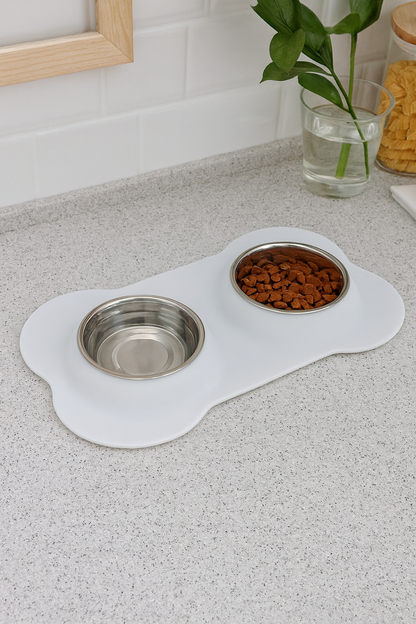 Gamelle Chien Double Bol Inox Avec Tapis