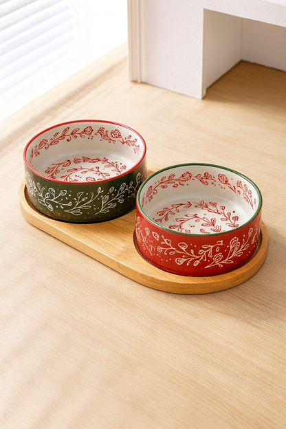 Gamelle Chien Céramique Avec Plateau Bambou