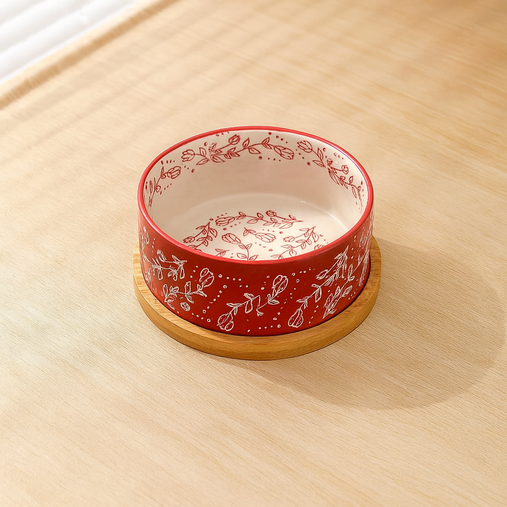 Gamelle Chien Céramique Avec Plateau Bambou