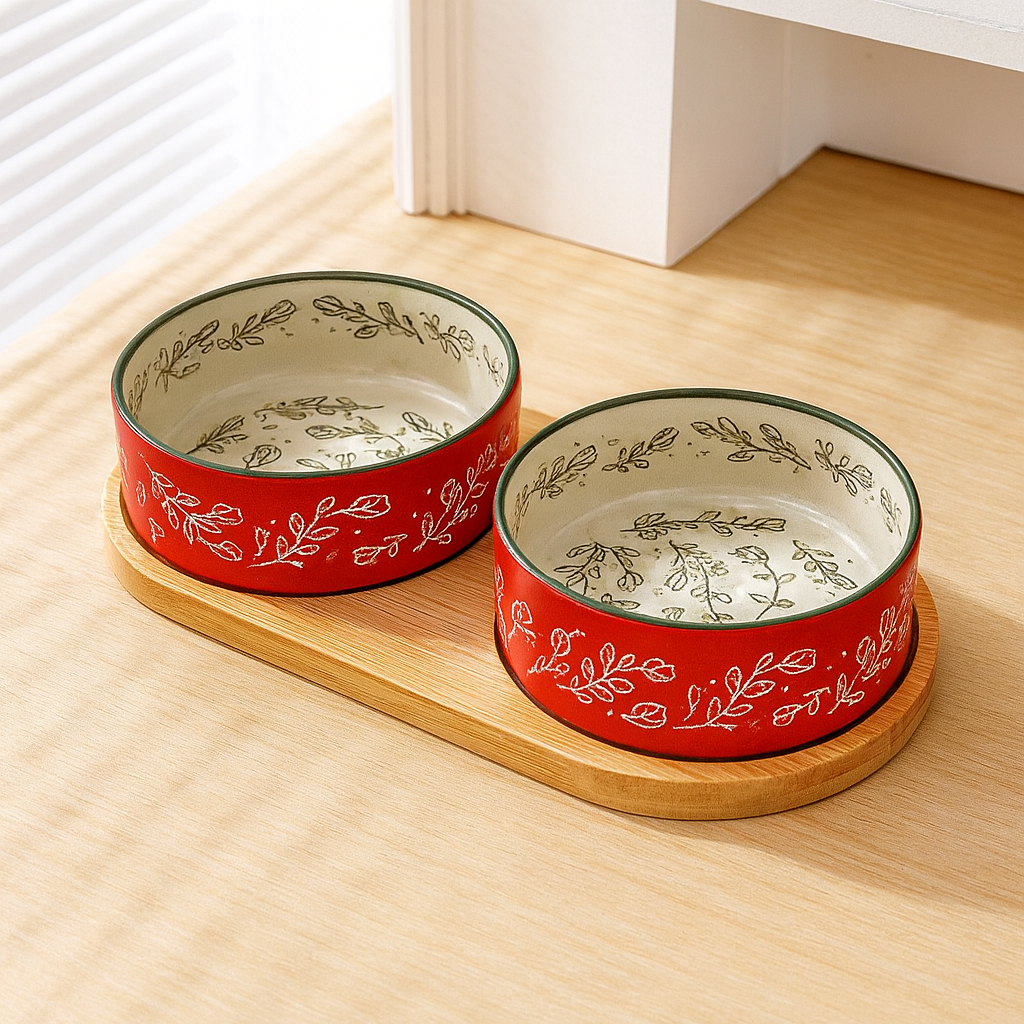 Gamelle Chien Céramique Avec Plateau Bambou