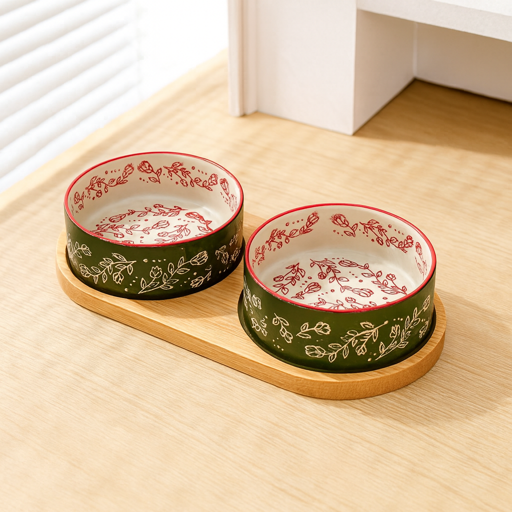 Gamelle Chien Céramique Avec Plateau Bambou