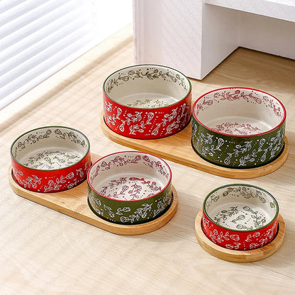 Gamelle Chien – Bol Céramique Avec Plateau Bambou Antidérapant