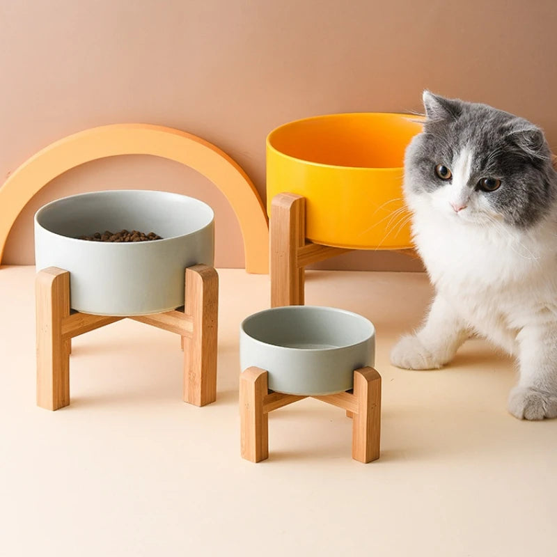 Gamelle Surélevée Chat – Bol Élégant Sur Support En Bois