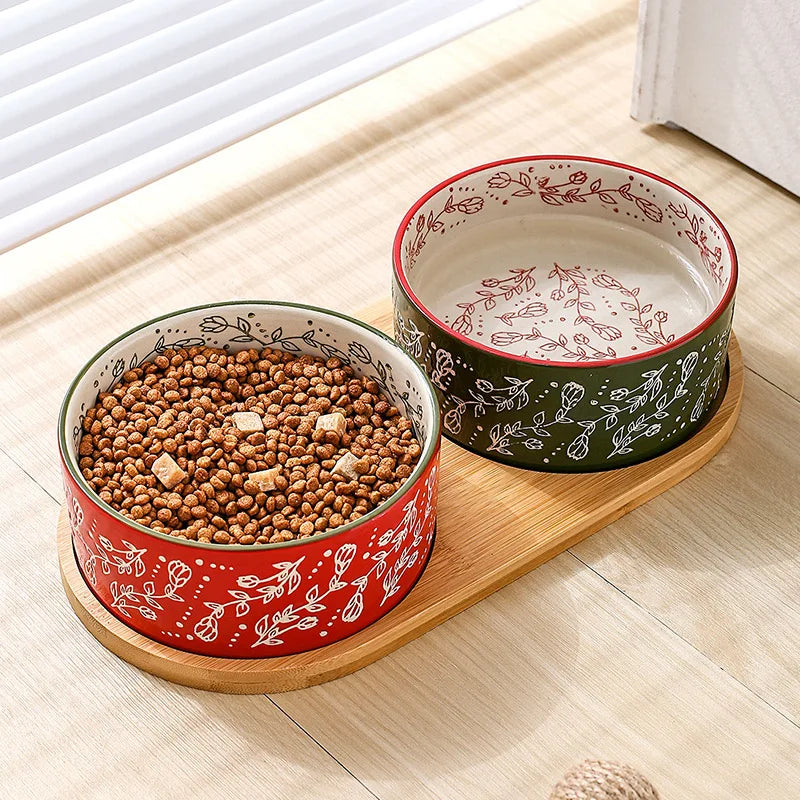 Gamelle Chien Céramique Avec Plateau Bambou